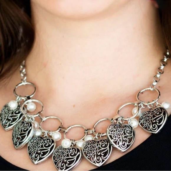 Silver Heart Necklace and Earring Set - Picture 5 of 10